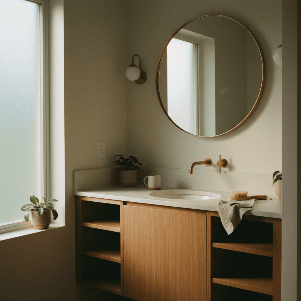 Custom built-in vanity in Toronto bathroom