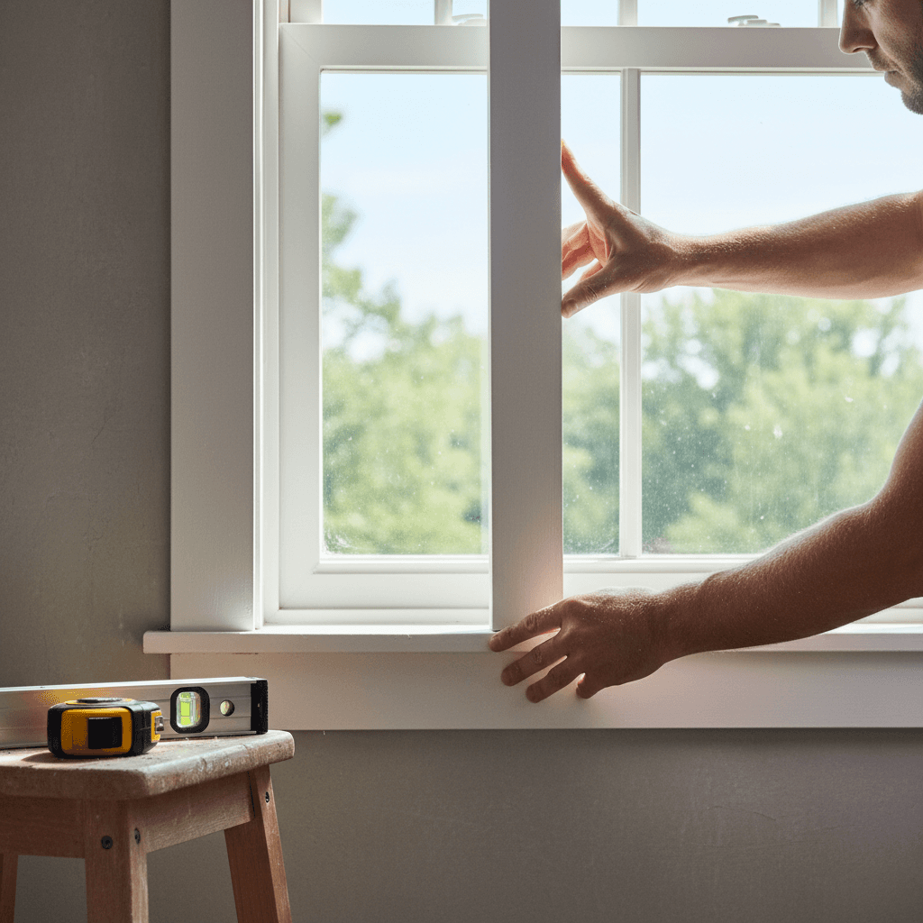 Carpenter installing window casing