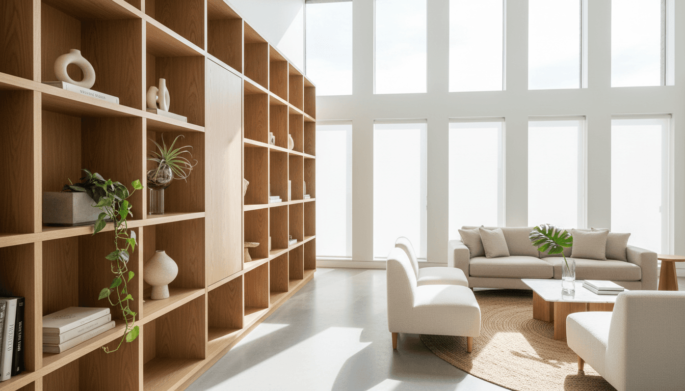 Newly installed custom shelving with crisp edges and neat trim details in a Toronto home