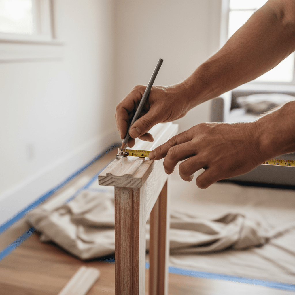 Carpenter measuring trim for a precise fit