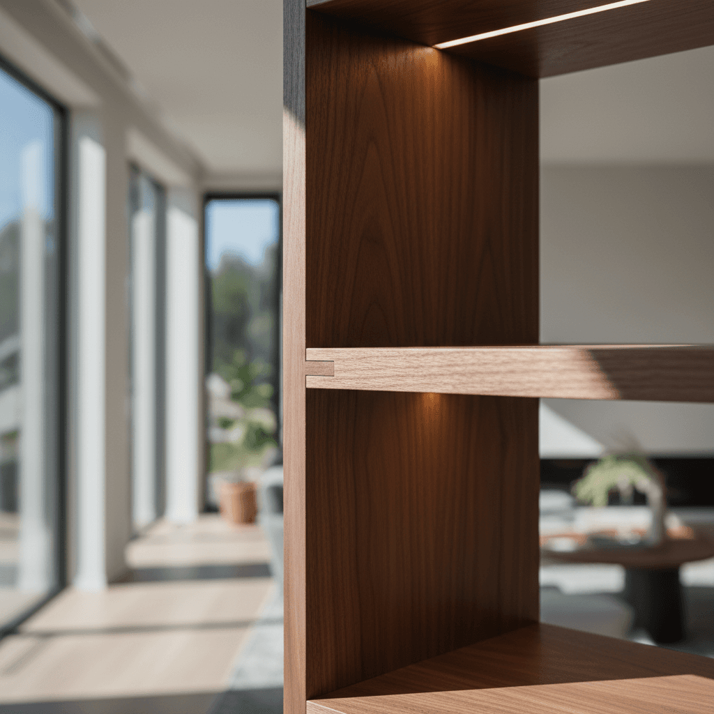 Hand-fitted custom bookshelf and trim installation in a Toronto home